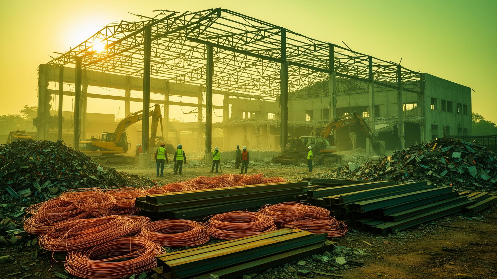 Industrial dismantling site in Hyderabad with segregated scrap metal